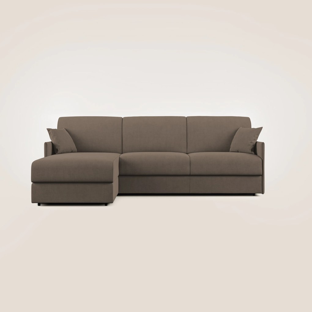 Evans Divano letto angolare con penisola in morbido tessuto impermeabile T02 marrone