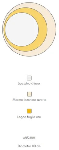 Specchio rotondo 80x80 cm in marmo laminato Avorio foglia oro - DAVID