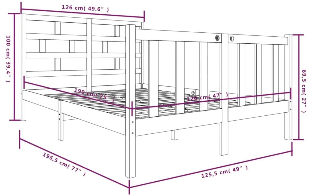 Giroletto in Legno Massello di Pino 120x190cm Small Double