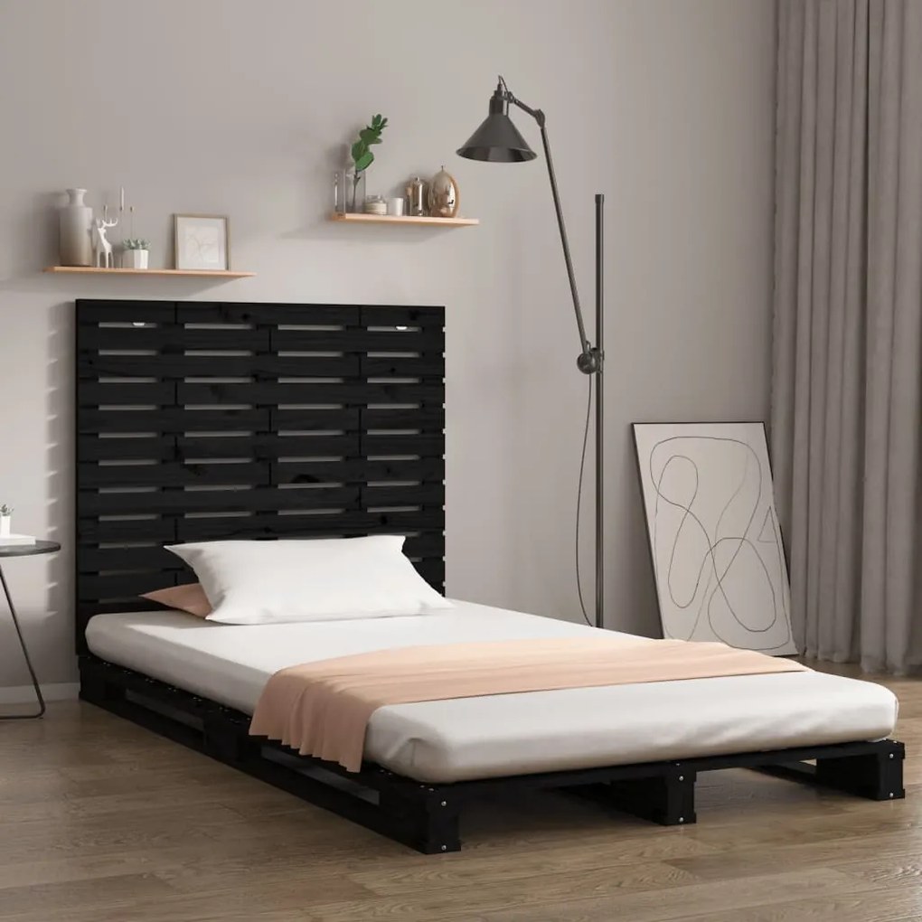 Testiera Da Parete Nera 141x3x91,5 Cm İn Legno Massello Di Pino /