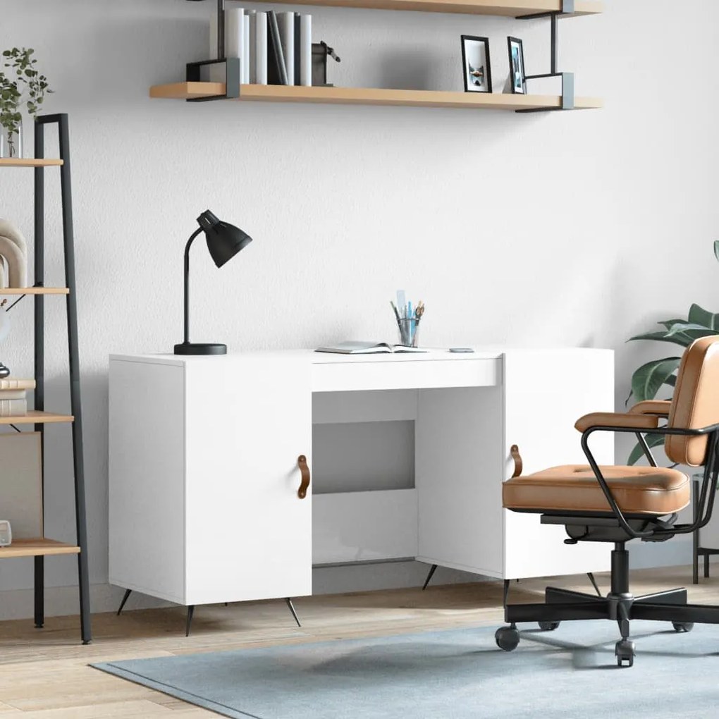 Scrivania Bianco Lucido 140x50x75 Cm İn Legno Multistrato /