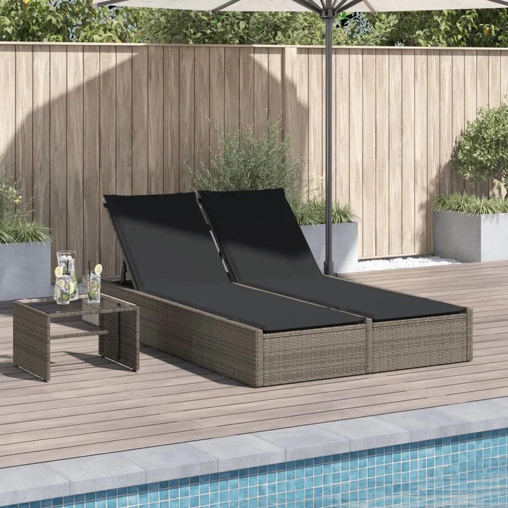 Lettino Prendisole Doppio Con Cuscini Grigio İn Polyrattan /