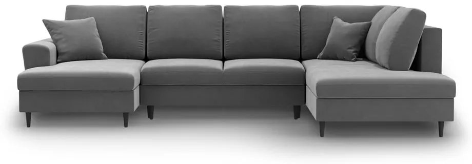 Divano angolare grigio chiaro allungabile e con contenitore (con penisola a destra/a U) con rivestimento in velluto Kyoto – Cosmopolitan Design