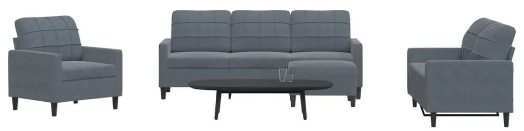 Set Di Divani 4 Pz Con Cuscini Grigio Scuro İn Velluto /