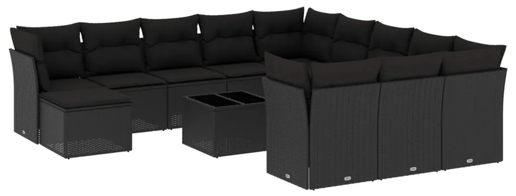 Set divani da giardino 13pz con cuscini nero in polyrattan