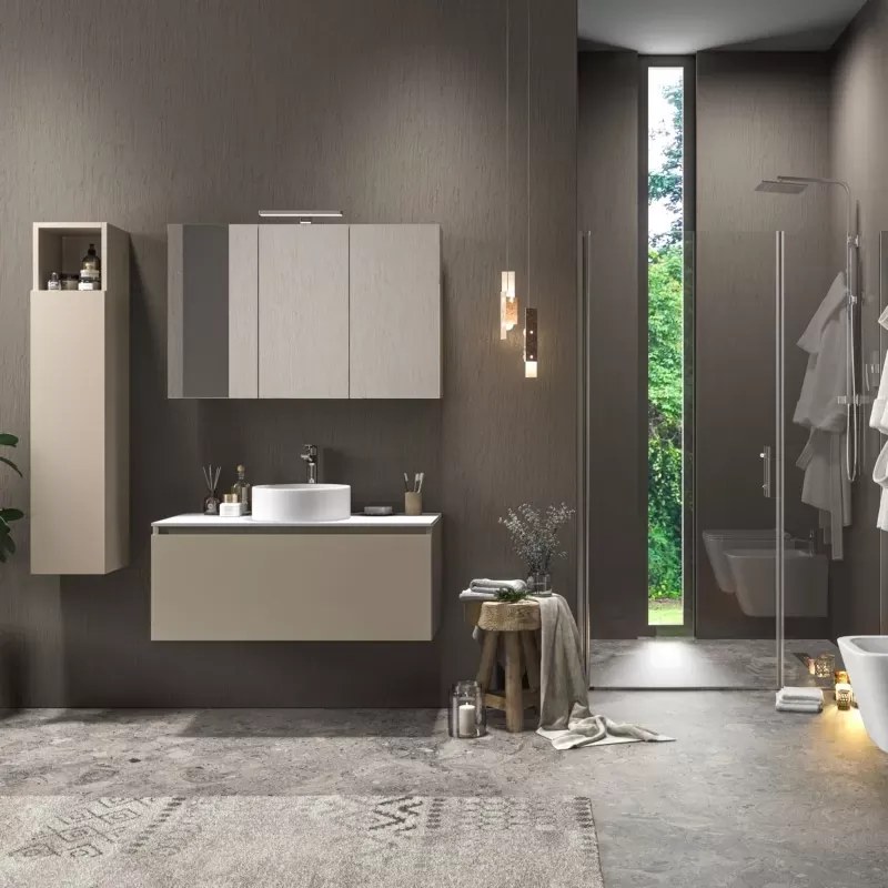 Mobile bagno 100 cm sospeso con piano da appoggio in solid surface bianco SP-100C - KAMALU