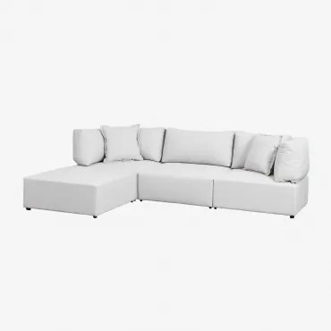 Divano Componibile In 3 Pezzi Con 2 Poltrone Angolari E Puff Kata Beige Crema - Sklum