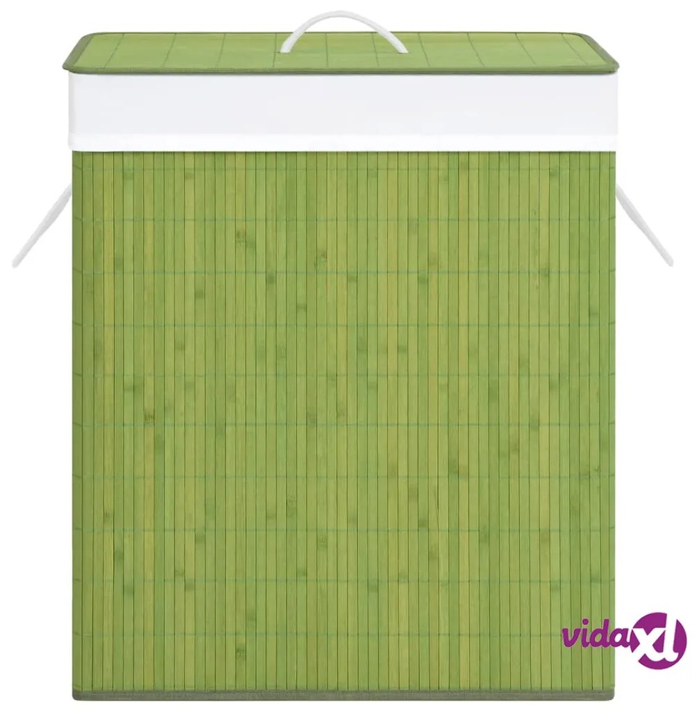 vidaXL Cesto Portabiancheria in Bambù a 2 Sezioni Verde 100 L