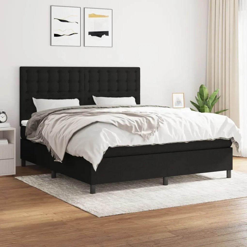 Giroletto A Molle Con Materasso Nero 160x200 Cm İn Tessuto /