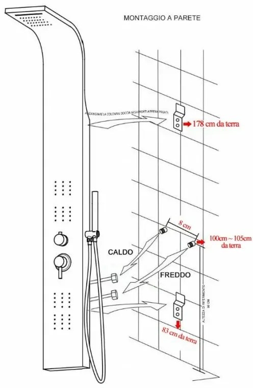 Colonna Doccia Acciaio Inox Cromo Satinato Multifunzione New York