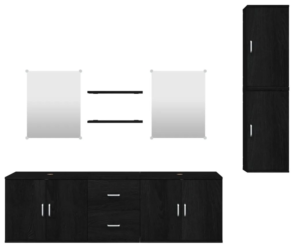 Set mobili da bagno 7 pz nero in legno multistrato