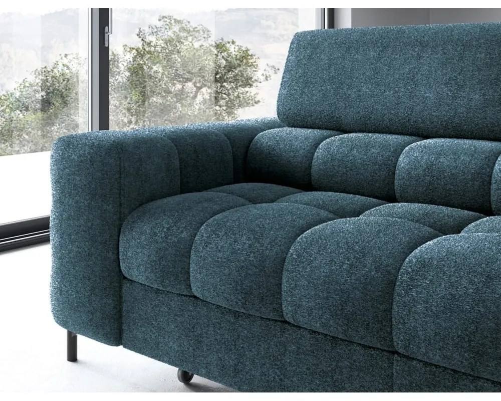 Divano angolare blu allungabile/con contenitore (con penisola a destra/a L) con rivestimento in bouclé Ferucce – ELTAP