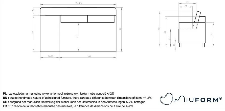 Chaise longue grigio tortora (con penisola a sinistra) con rivestimento in velluto a coste Chic Charlotte – Miuform