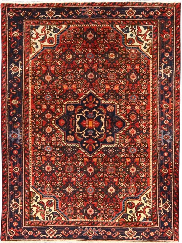 Hosseinabad Tappeto persiano 140x190 Rosso (Iran) Annodato A Mano