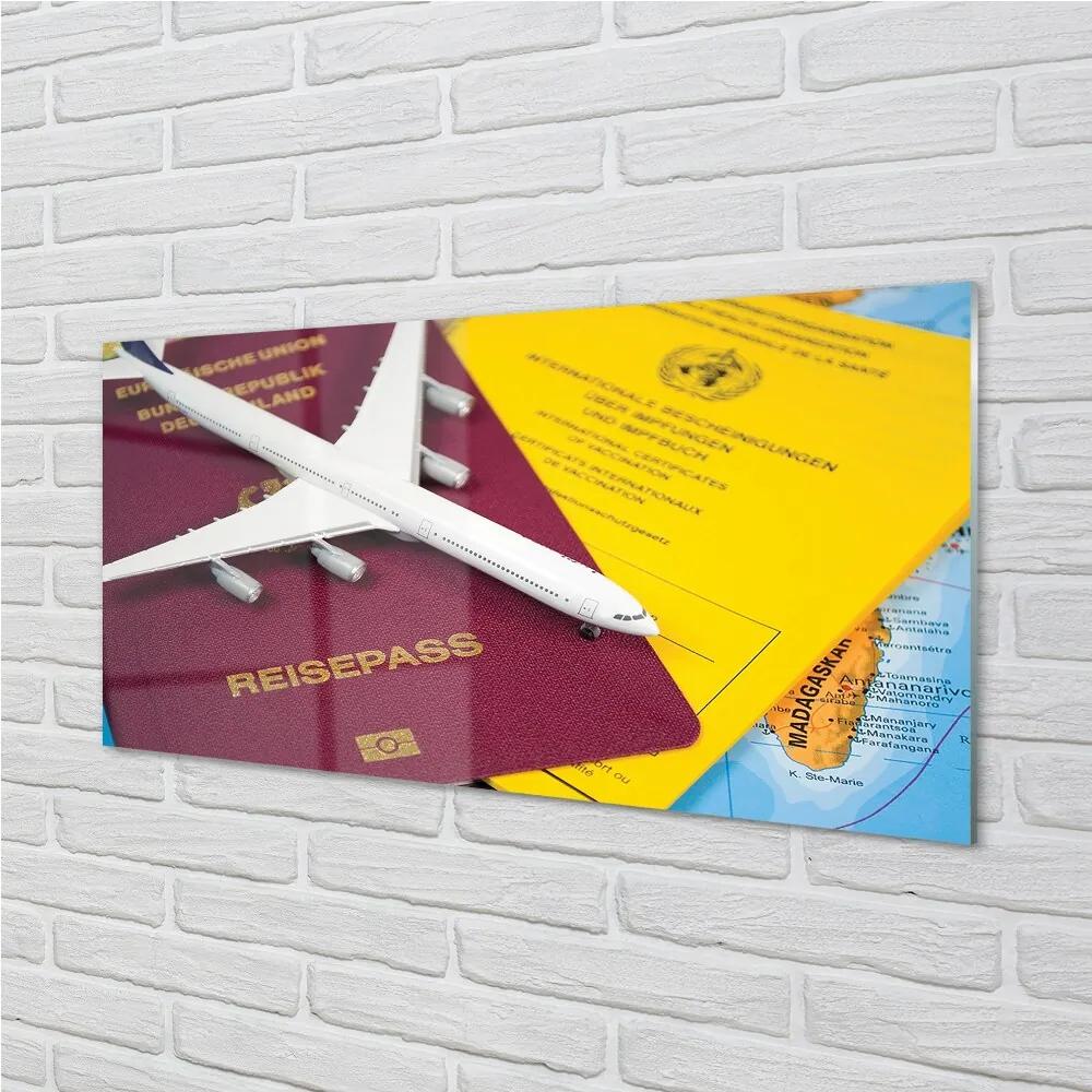 Quadro su vetro Mappa del passaporto aereo 100x50 cm