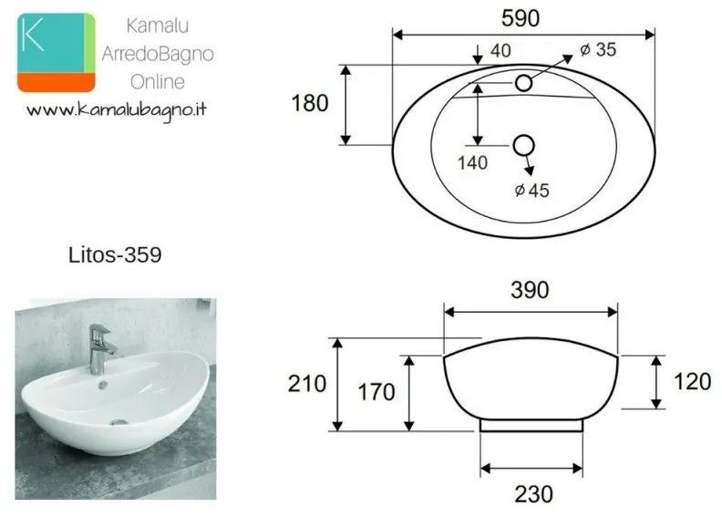 Kamalu - lavabo da appoggio ovale a bacinella 59cm litos-359