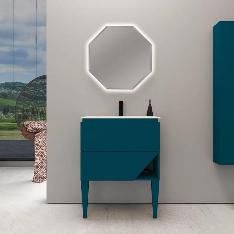 Mobile bagno sospeso con lavabo L 70 x H 55 x P 45.3 cm blu petrolio per vasca centrale Vintage