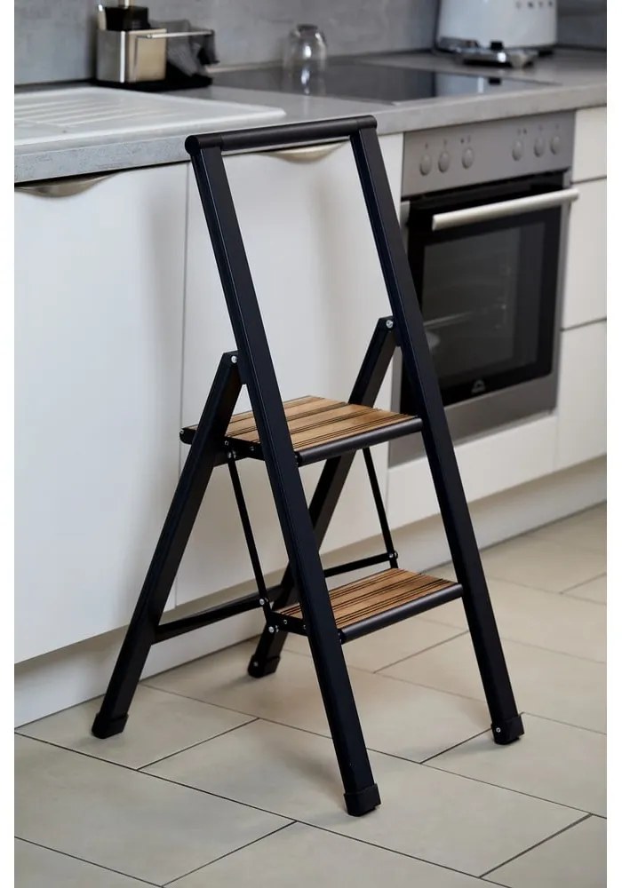 Scala pieghevole antiscivolo in alluminio nero Stepladder II. - Wenko