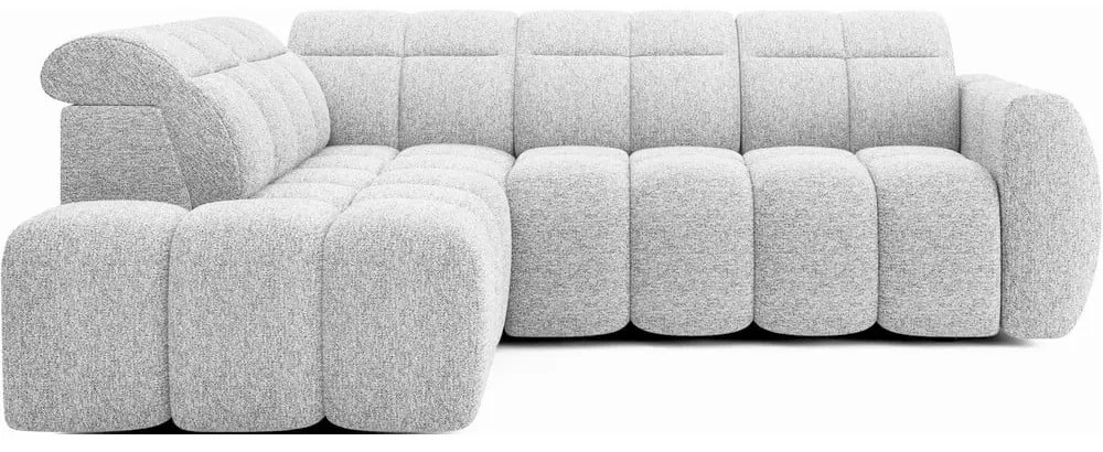 Divano angolare grigio chiaro allungabile/con contenitore (con penisola a sinistra/a L) e rivestimento in bouclé Falconn – ELTAP