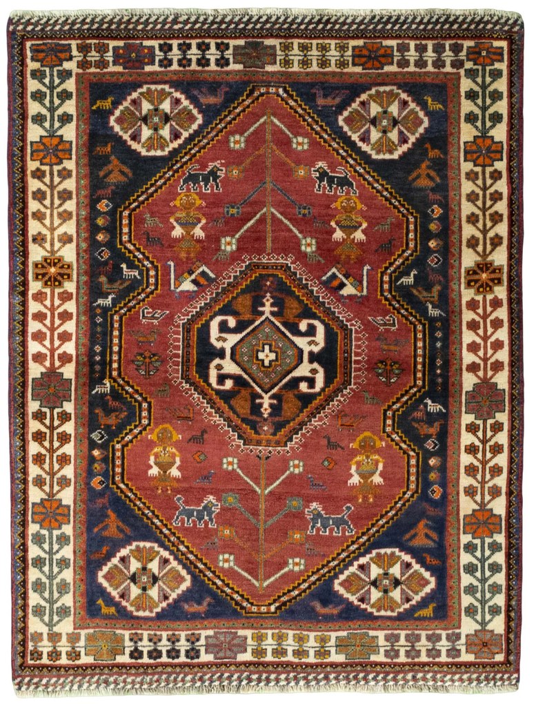 Shiraz Tappeto persiano 120x150 Rosso (Iran) Annodato A Mano