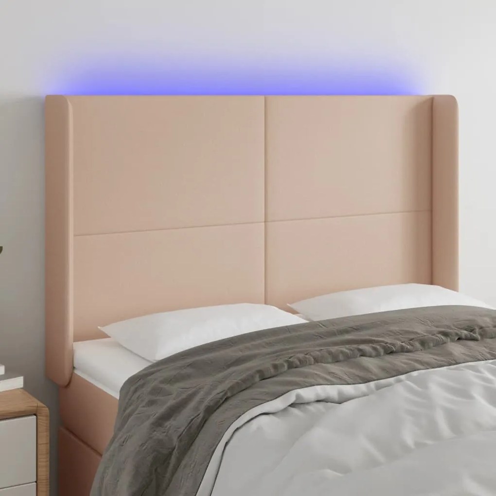 Testiera A Led Cappuccino 147x16x118/128 Cm İn Similpelle /