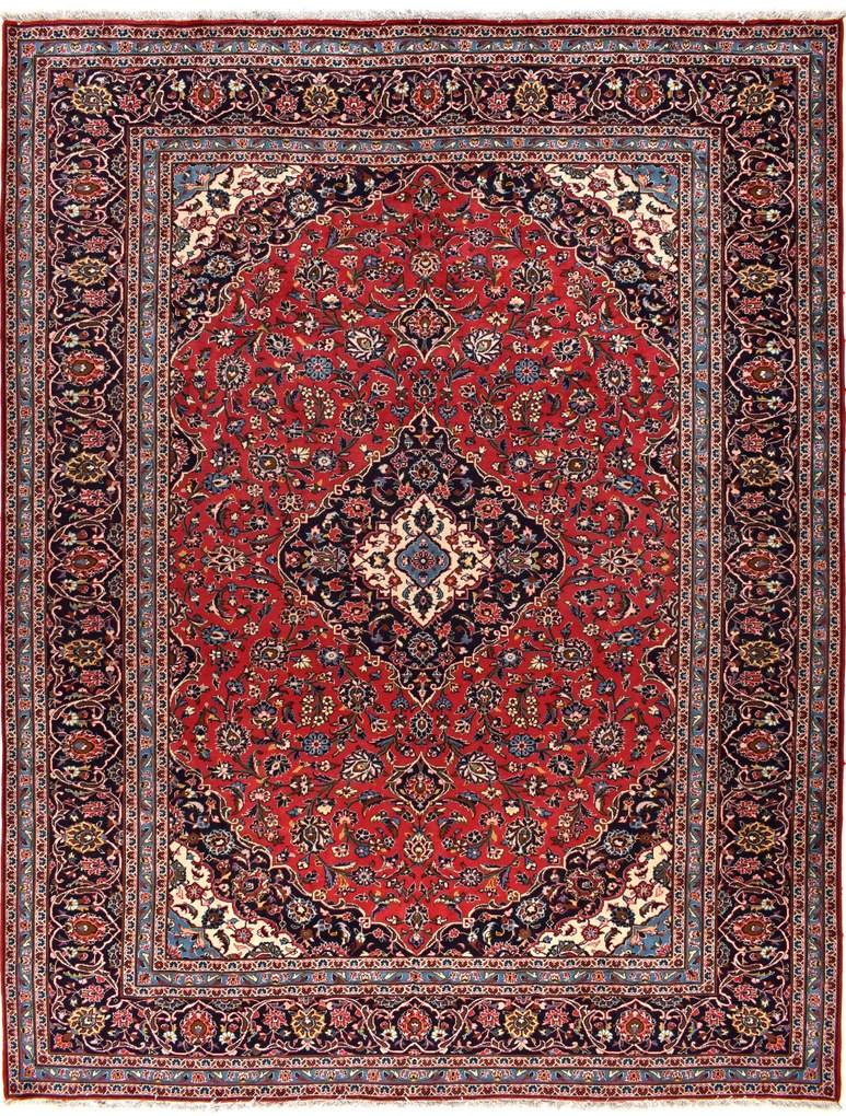 Kashan Tappeto 390x300 Rosso (Iran) Annodato A Mano