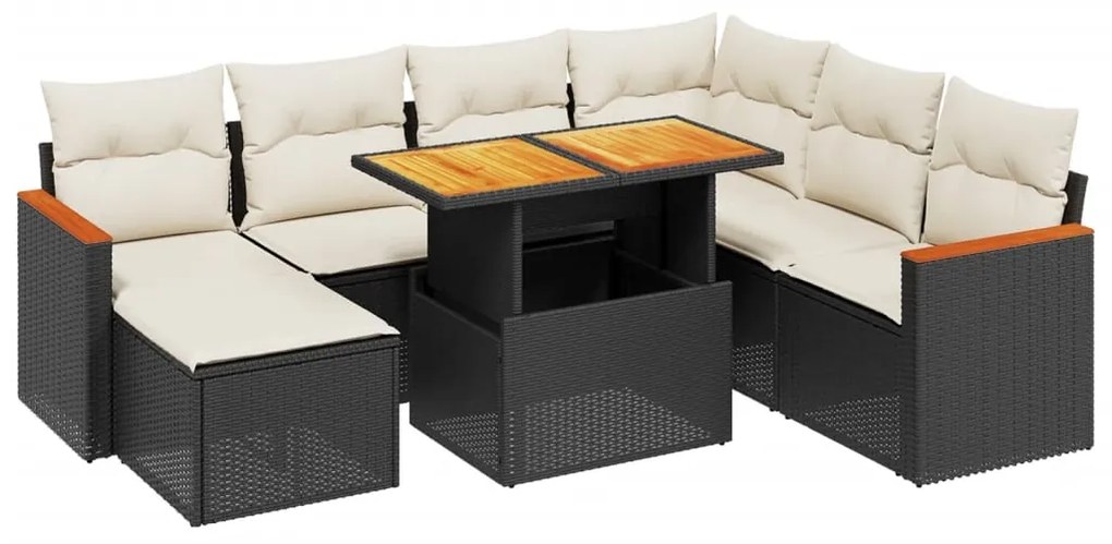 Set divani da giardino con cuscini 8 pz nero in polyrattan