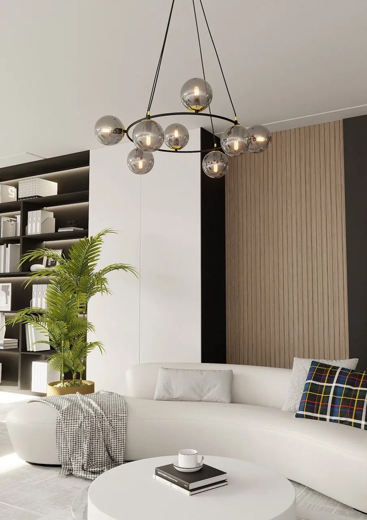 Lampadario a Sospensione AZURA 8 in Acciaio e Vetro 8xE14