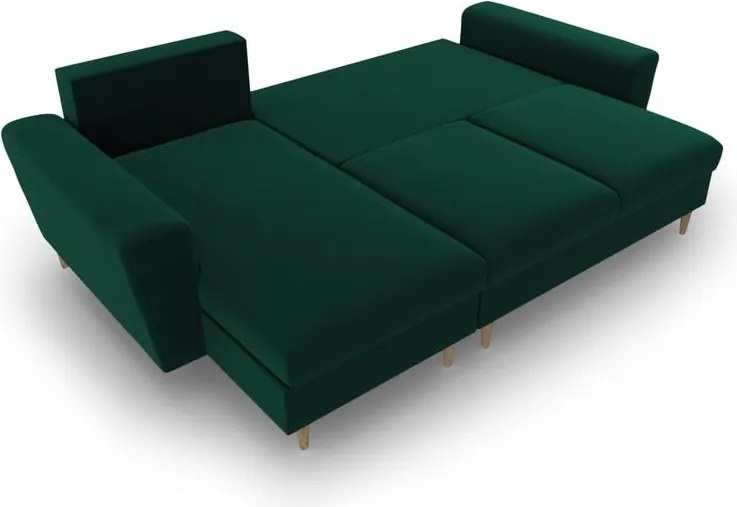 Divano angolare verde allungabile e con contenitore con rivestimento in velluto Kyoto – Cosmopolitan Design