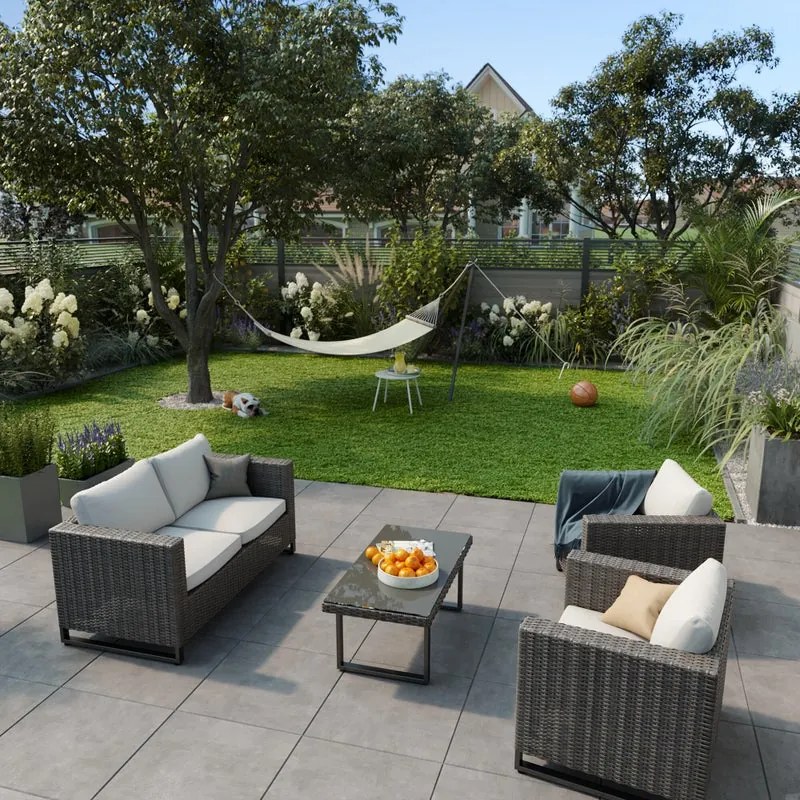 Salotto da giardino Noa NATERIAL in n/a antracite con cuscini in poliestere grigio per 4 persone