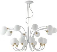 Lampadario AIDA in metallo bianco e oro con venti diffusori in vetro