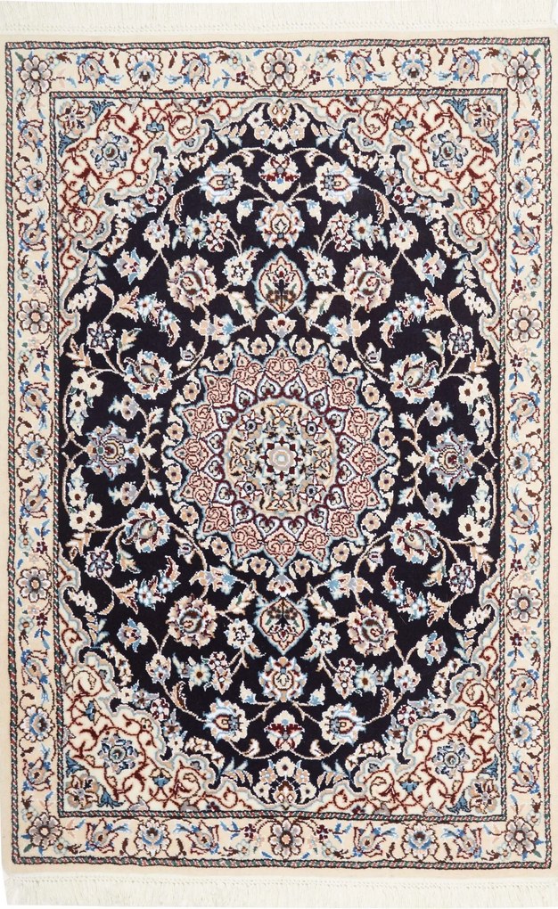 Nain Tappeto 80x120 Blu (Iran) Annodato A Mano