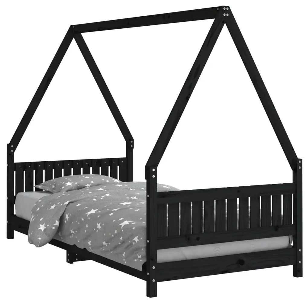 Giroletto per bambini nero 90x190 cm in legno massello di pino