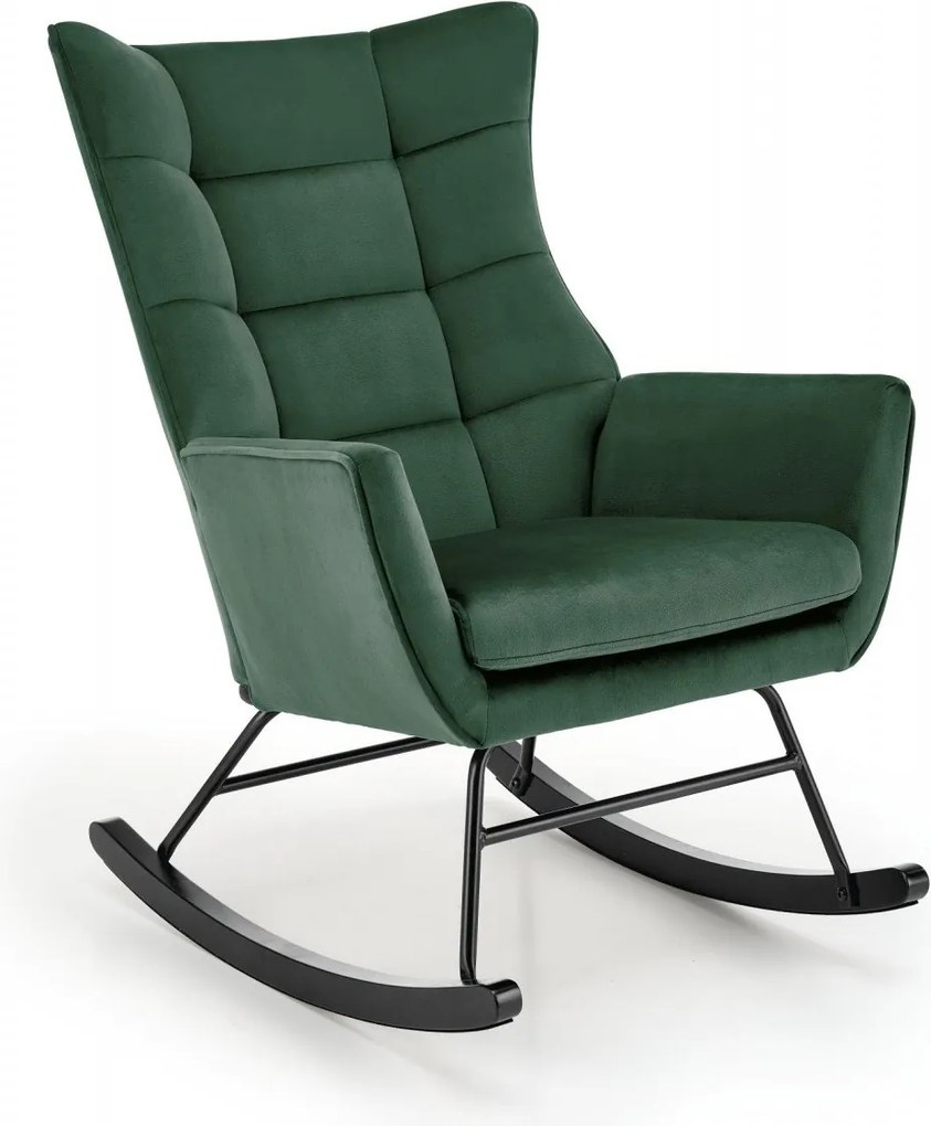 Poltrona a dondolo Bazalto in velluto verde - H92 cm