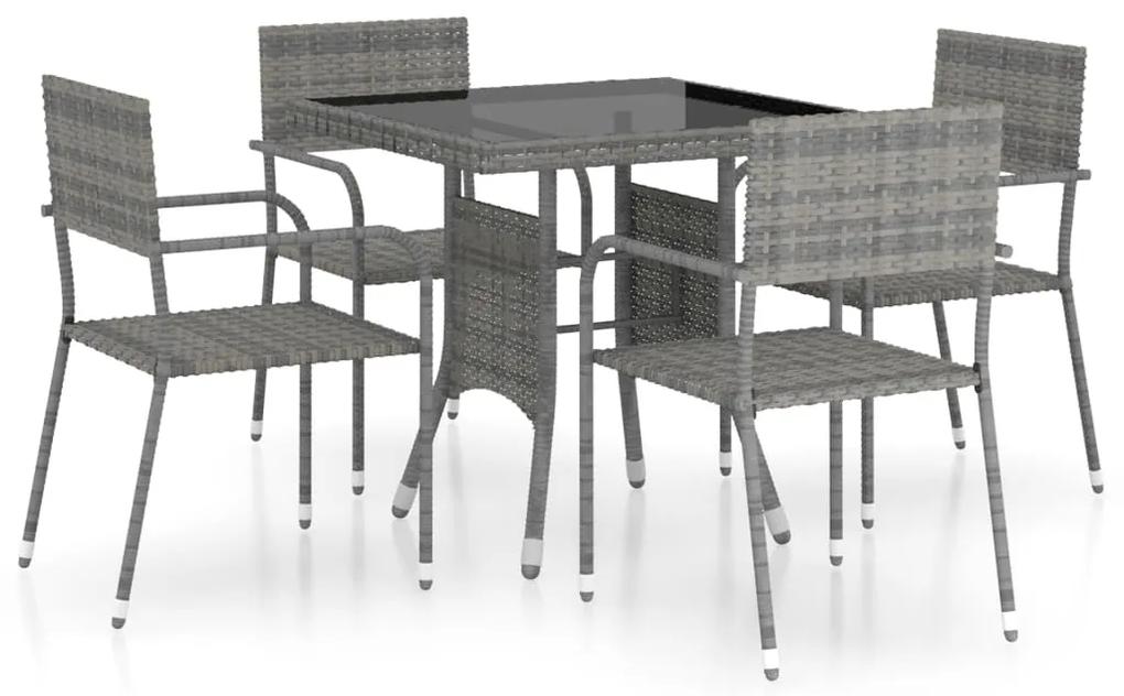 Set mobili da pranzo per giardino 5 pz in polyrattan grigio