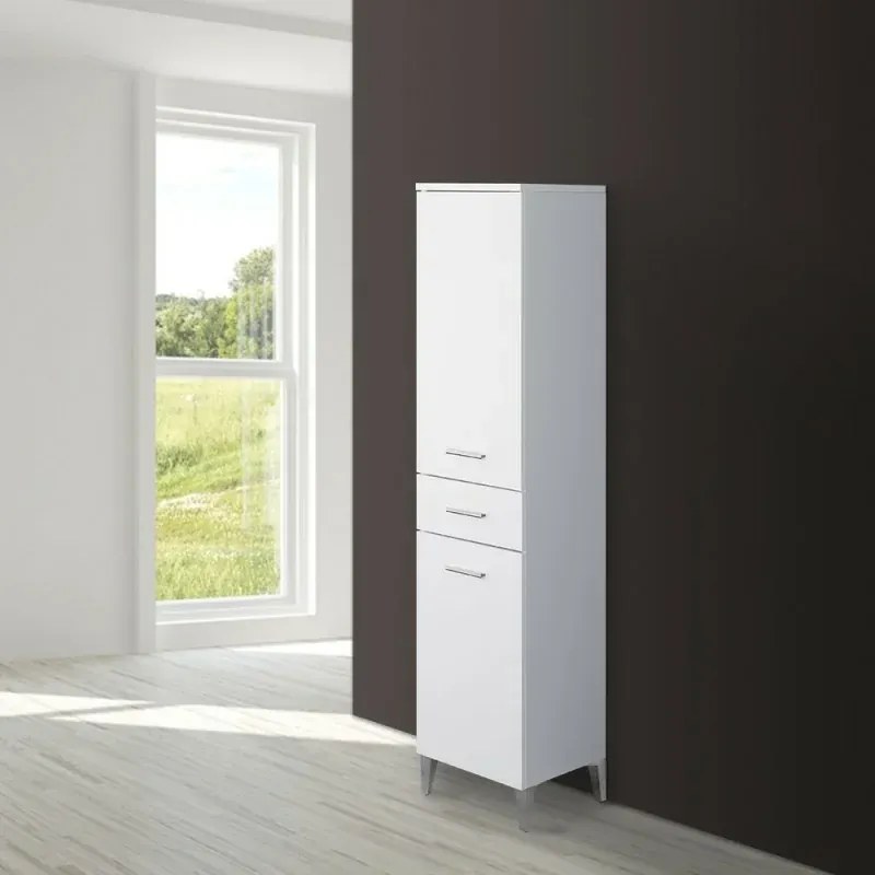 Colonna bagno dappoggio H 153,5 cm bianco con 2 ante e cassetto Desya