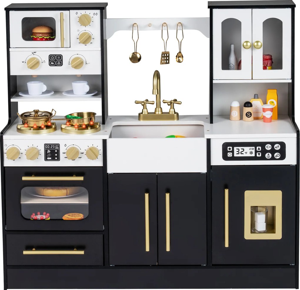 Costway Cucina bambini in legno cucina giocattolo con effetti sonori e luci, Cucina giocattolo set da gioco di chef per bambini 3+ anni 2 Colori