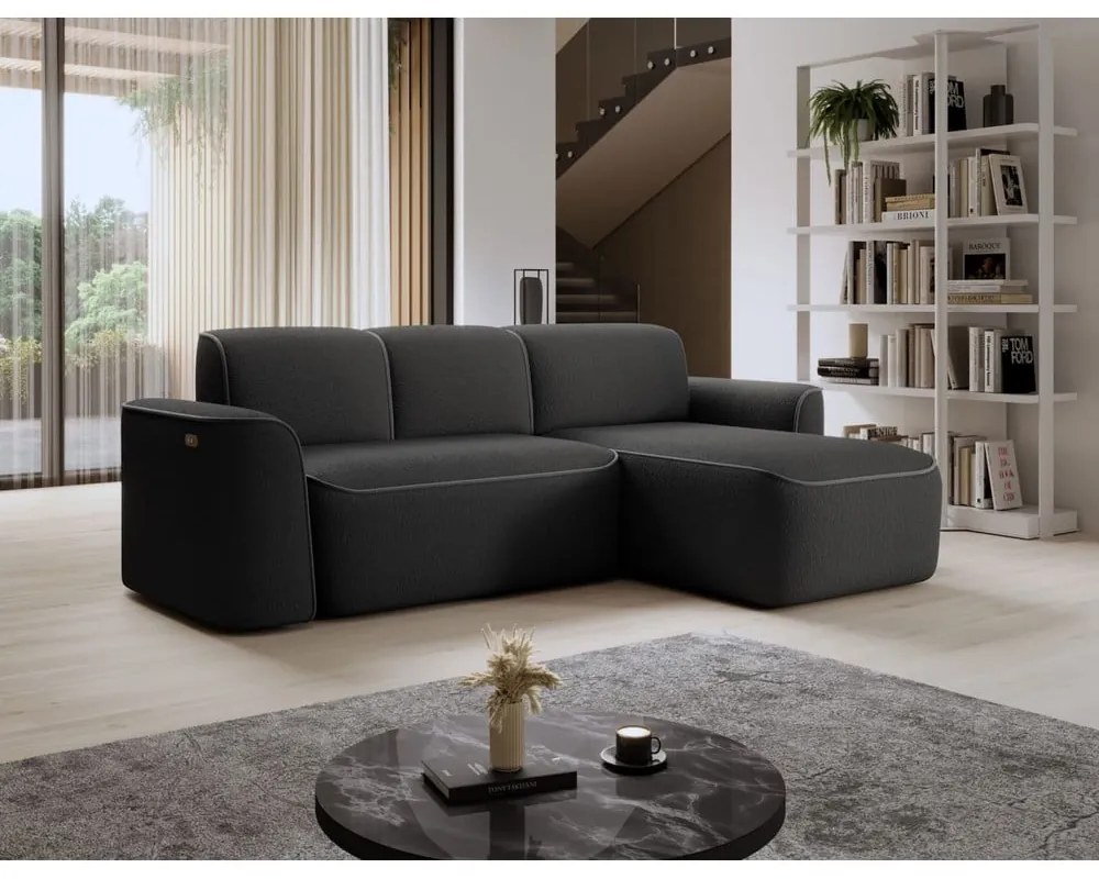 Divano angolare grigio scuro (con penisola a destra/con chaise lounge) e rivestimento in bouclé Ume – ELTAP