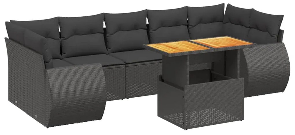 Set divani da giardino con cuscini 8 pz nero in polyrattan