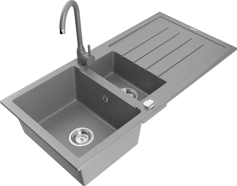 Mexen Andres lavello in granito 1,5 vasca con scolapiatti e rubinetto da cucina Telma, grigio - 6515-71-670200-71