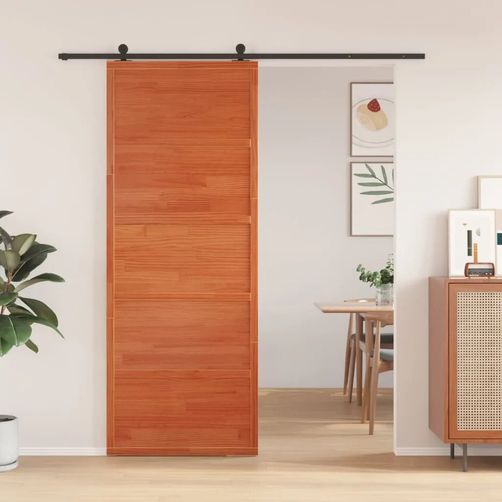 Porta Del Granaio Marrone 80x208 Cm İn Legno Massello Di Pino /