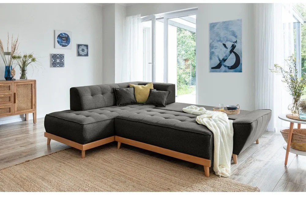 Divano letto angolare grigio scuro L, angolo sinistro Dazzling Daisy - Miuform