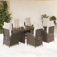 Set da Pranzo da Giardino 7pz con Cuscini in Polyrattan Marrone 3213354