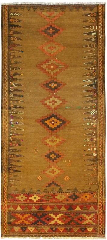 Kilim Tappeto 100x230 Marrone (Iran) Tessuto A Mano