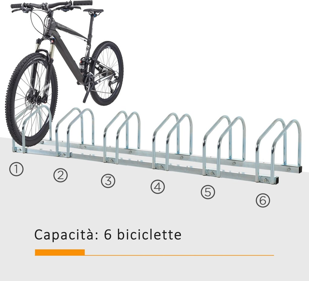 Rastrelliera Porta Biciclette 6 Posti 179x33x27 cm in Acciaio Argento...