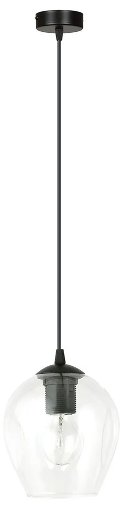 Sospensione 1 Luce Fuxi In Acciaio Nero E Vetro Trasparente