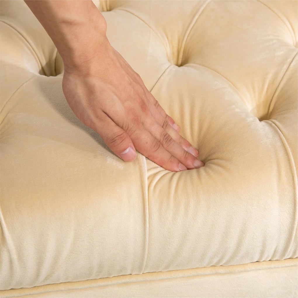 Panca Fondo Letto Imbottita con Rivestimento Trapuntato in Effetto Velluto 118x45x42 cm Beige...