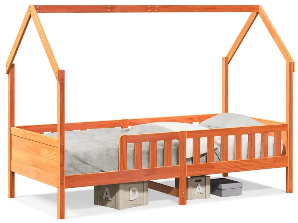 Giroletto Casetta Bambini Marrone Cera 90x200 Cm Massello Pino /