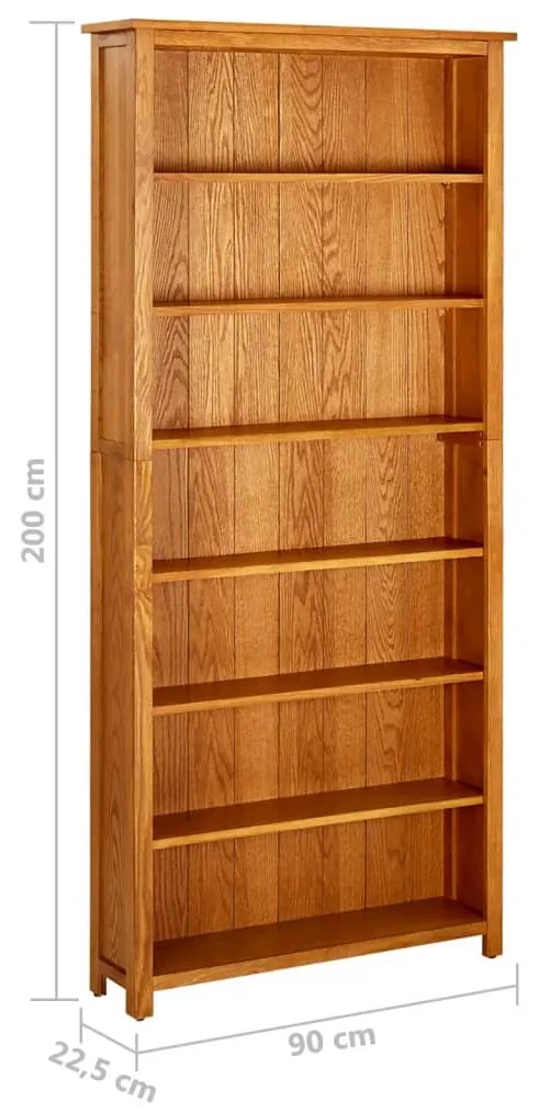 Libreria a 7 Ripiani 90x22,5x200 cm in Massello di Rovere