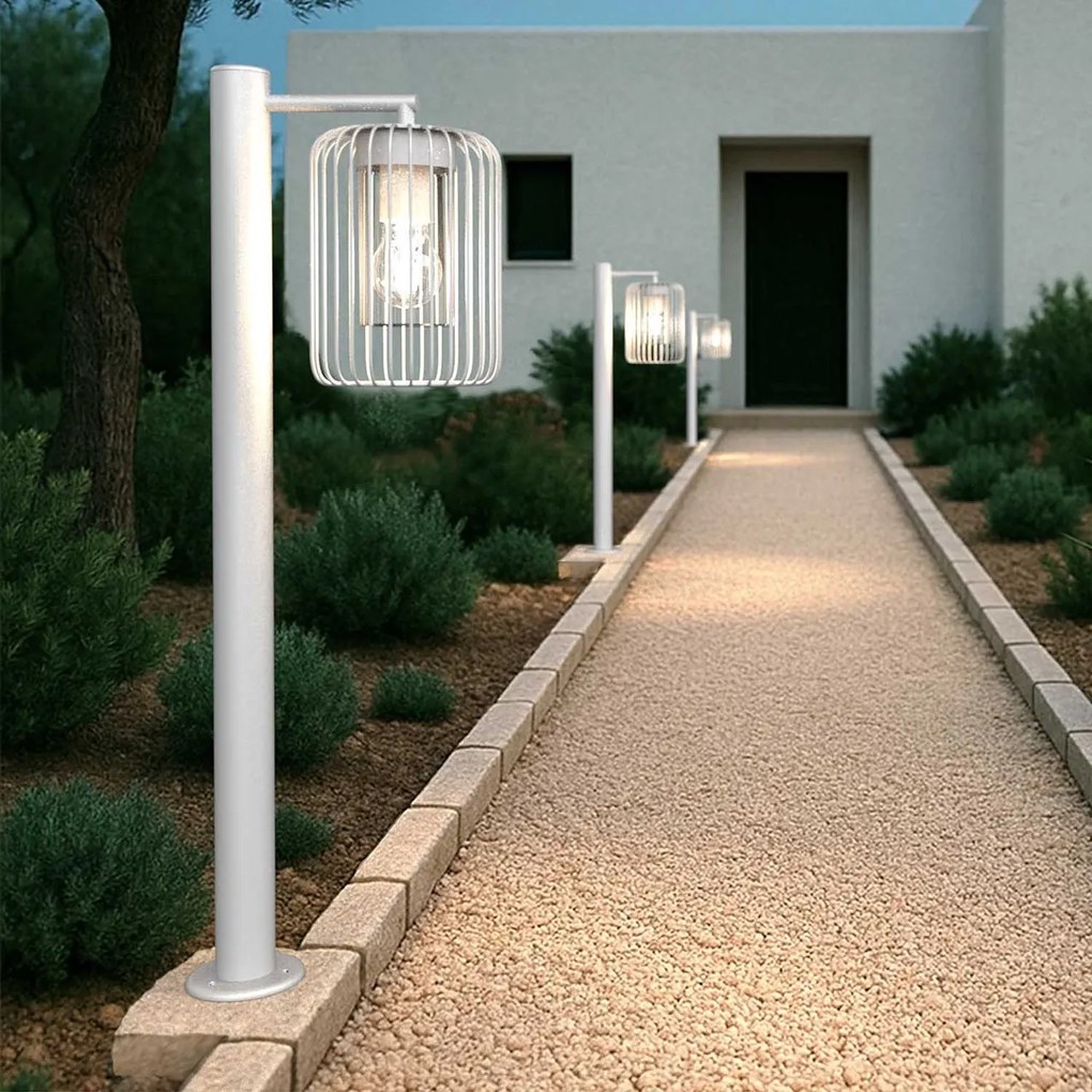 Paletto da Giardino Bianco a Lanterna 80cm Base E27 IP54 - Serie NEXUS Colore Bianco